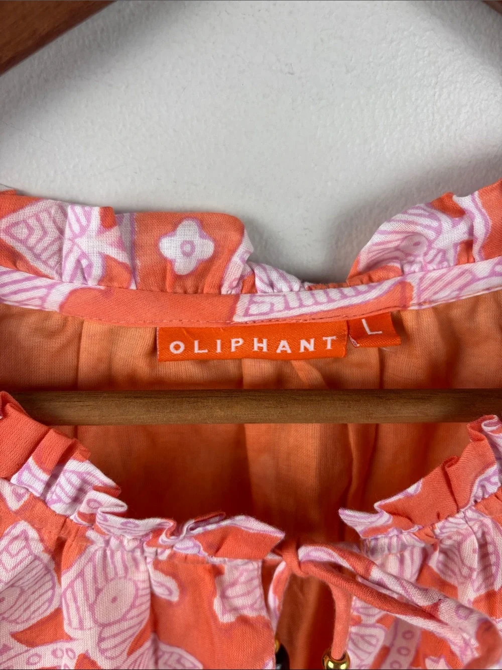 Oliphant Coral and White Printed Midi Dress sleeveless Large ruffled lined